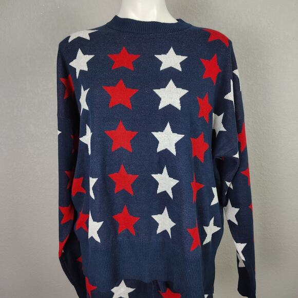 BEACH RIOT Callie Sweater & Balboa Shorts Americana Stars Set Size XL Blue - Picture 12 of 16